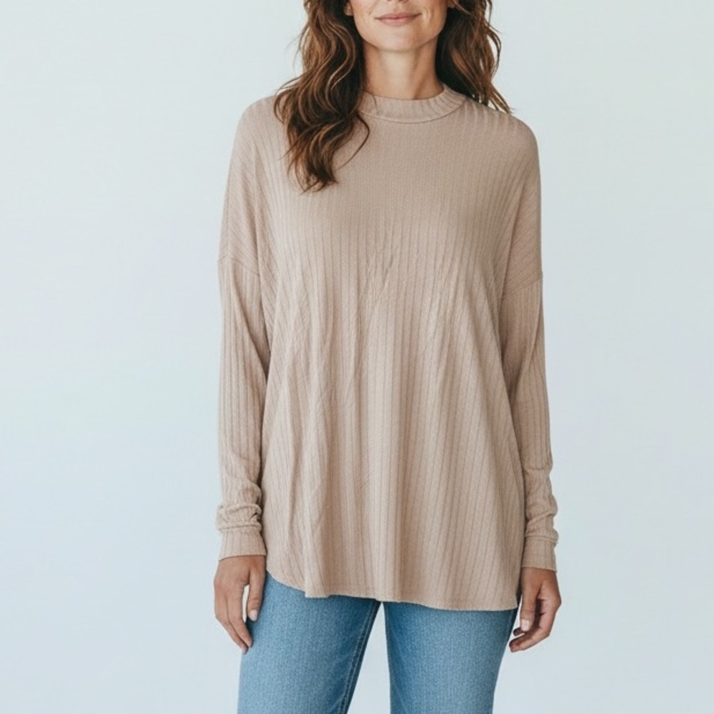 Daily‎ Ritual Ribbed long Sleeve mock neck top Dusty orange women’s XL